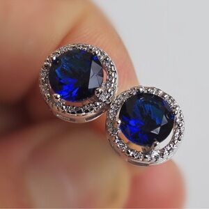Farah Jewelry Blue and Silver Halo Earrings